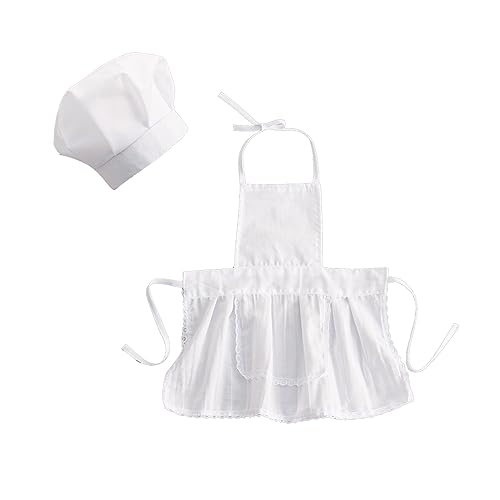 Neugeborenen Baby Weiß Kostüm Neugeborenen Fotografie Prop Baby Kostüm Foto Requisiten Outfits Hut Schürze Chef Baby Erstausstattung Winter (White, 6-12 Months) von Poo4kark