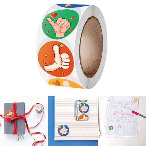 Poo4kark 1 Rolle runder Aufkleber mit Cartoon-Daumen-hoch-Motiv, klassisches Daumenmuster für Geschenkkarten zur Ermutigung von Kindern (500 Blatt) (Red, 2.5cm) von Poo4kark