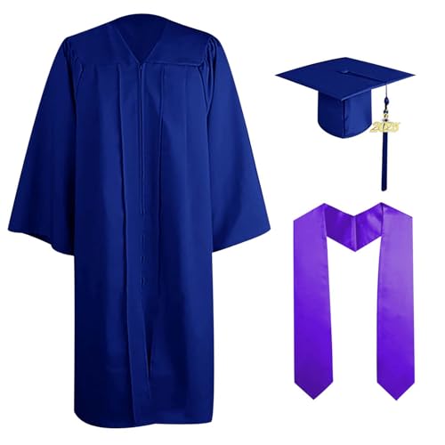 Poo4kark Abschluss Talar mit Doktorhut Quaste 2024 Graduation Graduation Mall Abschlusskleid Robe Set Schwarz mit Bachelor Hut Quasten für Bachelor Doktor (Blue, 45) von Poo4kark