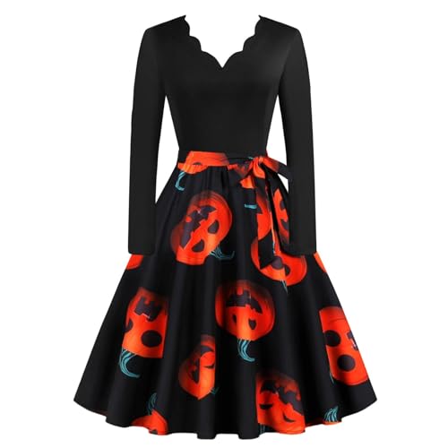 Poo4kark Christmas Damen Vintage Langarm Halloween 1950er Jahre Abend Party Ballkleid (Black, L) von Poo4kark