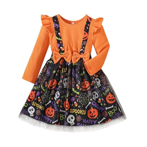 Poo4kark Christmas Fille Kinder Mädchen Frühling Halloween Kürbis Kleider (Orange, 3-4 Years) von Poo4kark