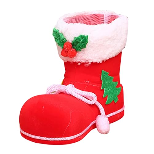 Poo4kark Christmas Weihnachtsdekobeutel Süßigkeiten-Aufbewahrungsbeutel Weihnachtssüßigkeiten-Stiefel Niedliche breite Anwendung Kunststoff Weihnachtssüßigkeiten Rote Stiefel Schuhe (C, 13x7x10) von Poo4kark