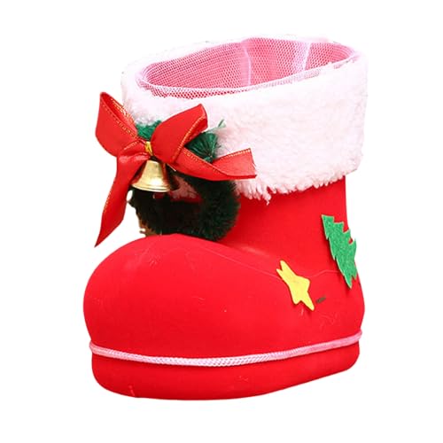 Poo4kark Christmas Weihnachtsdekobeutel Süßigkeiten-Aufbewahrungsbeutel Weihnachtssüßigkeiten-Stiefel Niedliche breite Anwendung Kunststoff Weihnachtssüßigkeiten Rote Stiefel Schuhe (D, 14x8x14) von Poo4kark