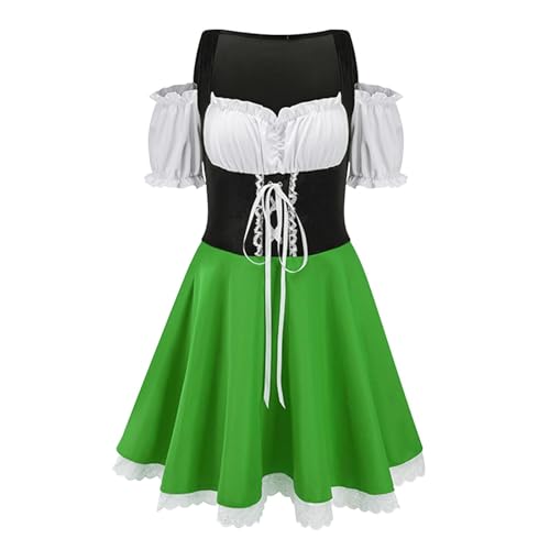 Poo4kark Damen Halloween Vintage Kleid Oktoberfest Kurzarm Bier Kleid Bühnenauftritt Kleid (Green, L) von Poo4kark