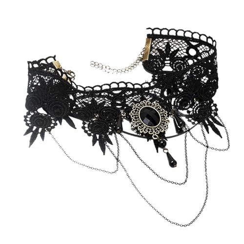 Poo4kark Gothic Dark Lolita Lace Choker Halskette Elegantes Accessoire für Eleganz (Black, One Size) von Poo4kark