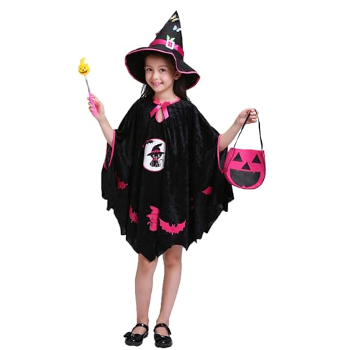 Poo4kark Gothic Punk Halloween Halloween Kinderkostüme Jungen Mädchen Cosplay Kostüme Kleine Hexenparty Performance Kostüme (Pink, 12-13 Years) von Poo4kark