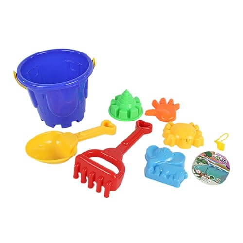 Poo4kark Großer Strandeimer 7-teiliges Set mit Werkzeugen, Rechen, Sommerwasser, Strandspielzeug, Wasserwerkzeuge, Kinderspielzeug (Blue, 17X14.5cm) von Poo4kark