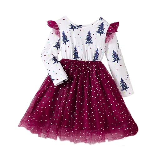 Poo4kark Halloween Fille Kinder Mädchen Frühling Weihnachten Tüll Kleid (Red, 3-4 Years) von Poo4kark