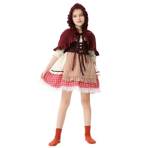 Poo4kark Halloween Kostüm Kleid für Mädchen Kinder Halloween Kostüme Märchenbuch Charakter Cosplay (Brick Red, S) von Poo4kark