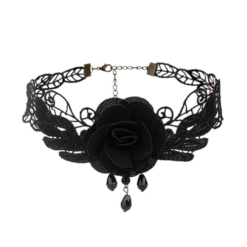 Poo4kark Halloween Layer Quaste Spitze Choker Gothic Lolita Vintage Halskette für Retro Charme (Black, One Size) von Poo4kark