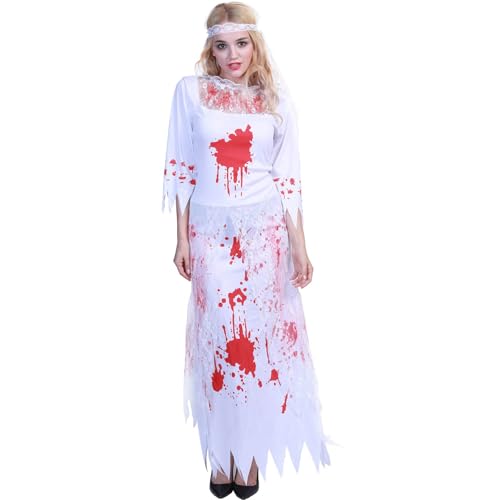 Poo4kark Halloween Luxuriöses Braut-Cosplay-Kostüm (1 Stück). Luxuriöse Bequeme Stoffe. Ideales Kostüm für Halloween-Mottopartys Events. (White, S) von Poo4kark