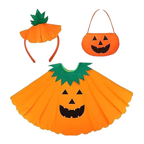 Poo4kark Halloween-Party für Erwachsene Kürbis Kostüm Cape Mantel Kürbis Wa.ve Schal Kürbis Candy Tasche Hut & Haarband (Yellow, 25x20x5cm) von Poo4kark