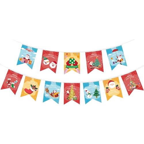 Poo4kark Home Frohe Weihnachten Home Front Veranda Tür Aufhänger Rot Grün Party Papier Zeichen Banner (F, 13x18cm) von Poo4kark