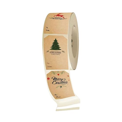 Poo4kark Home Ornament Weihnachtsaufkleber-Rollenpackung mit Cartoon-Originalitätsdesign, quadratisches Etikett, selbstklebend, Geschenketikettenaufkleber, -Dekorationsaufkleber (Khaki, 7cm×7cm×5cm) von Poo4kark