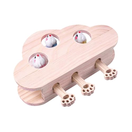 Poo4kark Pet Katzenspielzeug „Whack a Mole“ Holz – interaktiv für Katzen mit 4 Mäusen stabilem Design (B, One Size) von Poo4kark