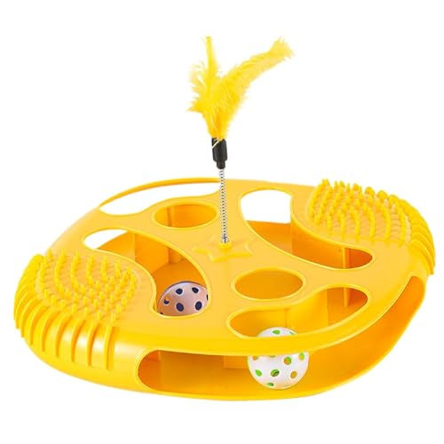 Poo4kark Pet Katzenzugspielzeug, Spieltablett, Katzenspielzeug, Katzenbahn | Interaktives Übungsspielzeug, ausgehöhltes sensorisches Katzenspielzeug mit neckender Feder zur mentalen (Yellow, One Size) von Poo4kark