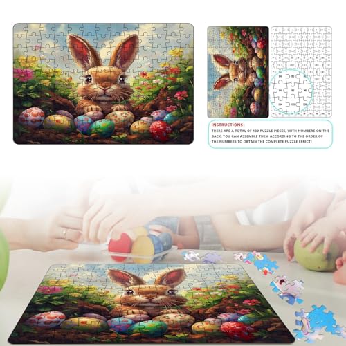 Poo4kark Thanksgiving 130-teiliges -Puzzle-Set, Osterei-Hasen-Puzzle für Kinder, pädagogisches Puzzle, perfekt für den Spieleabend mit der Familie (Green #10, 21x30cm) von Poo4kark