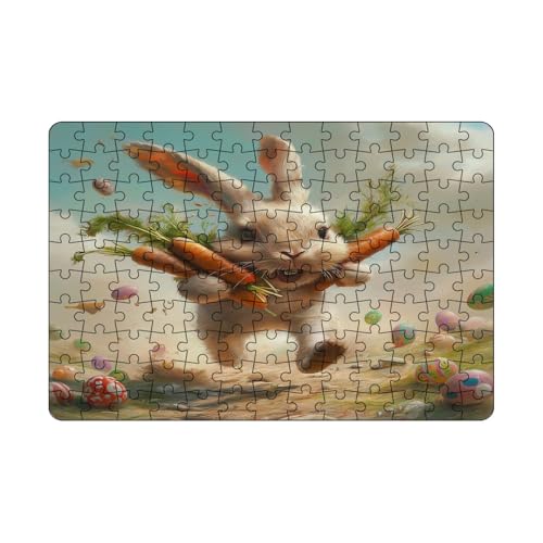 Poo4kark Thanksgiving 130-teiliges -Puzzle-Set, Osterhase hält Karotte, Puzzle für Kinder, pädagogisches Puzzle, perfekt für den Spieleabend mit der Familie (Khaki #4, 21x30cm) von Poo4kark