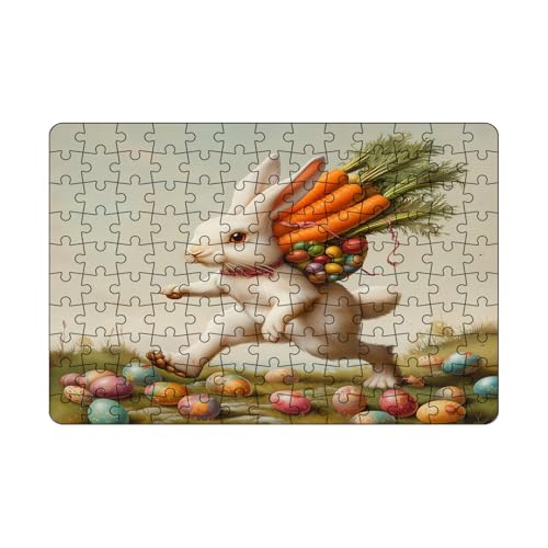 Poo4kark Thanksgiving 130-teiliges -Puzzle-Set, Osterhase hält Karotten-Ei-Puzzle für Kinder, pädagogisches Puzzle, perfekt für den Spieleabend mit der Familie (Khaki #5, 21x30cm) von Poo4kark