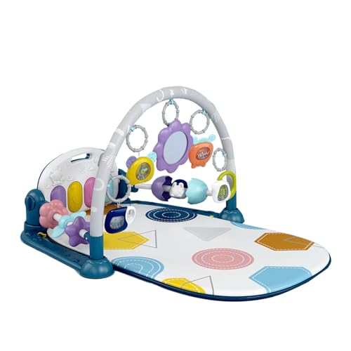 Poo4kark Toy Dearlomum Baby-Spielmatte, Baby-Fitnessstudio, lustiges Spielklavier, Baby-Aktivitäts-Fitnessstudiomatte mit 5 sensorischen Babyspielzeugen für Kleinkinder 2 weichen (Blue, 71x58x40cm) von Poo4kark