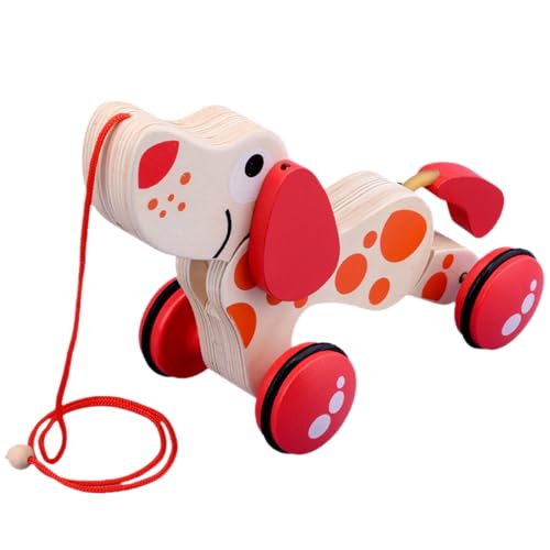 Poo4kark Toy Holz Pull Along Hund Traktor Für Klassische Kinder Pull Mit Rollenden Rädern Für (Red, 25x16x10cm) von Poo4kark