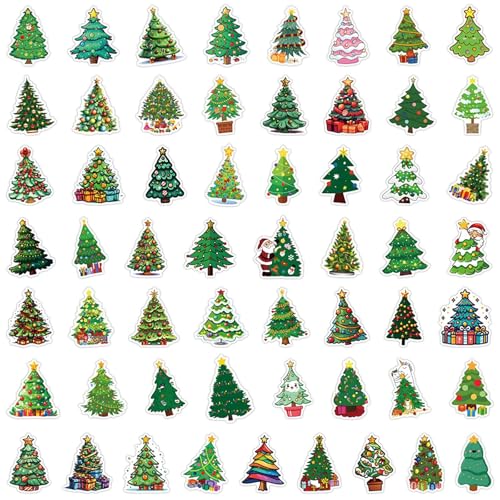 Poo4kark Weihnachten 55-teiliges Aufkleberset, buntes Sortiment für Heimwerker, Bastelarbeiten, Laptops, Wasserflaschen, mehr (Green, 5.3x5.3x0.1cm) von Poo4kark