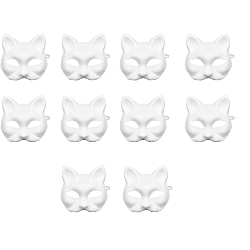 Poo4kark Weiße Katzenmaske DIY, CatMask, Halloween Katzenmaske Masken zum Bemalen, 10er Set Leere Gesichtschutz, Blank Gesichtsmaske, Geeignet für Maskeraden, Bastelkurse, Partys (10PCS, 1:1) von Poo4kark