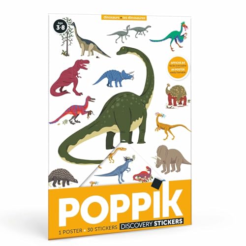 Poppik MIN003 Mini Discovery Aufkleber Dinosaurier ab 3 Jahren. Lustiges, pädagogisches Poster-Set für Kinder von Poppik