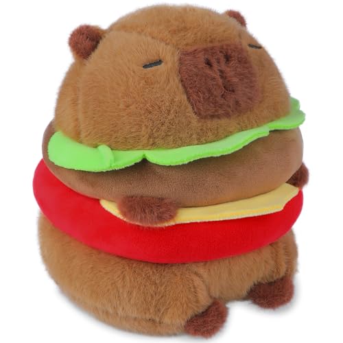 Capybara Plüschtier, Niedliche Capybara Kuscheltier Capybara Kuscheltiere Plüschtier mit Schildkrötenrucksack Capybara Plushie Puppen Niedlichen Capybara Plushies für Home Deko Kinder (Hamburger) von Poptrend