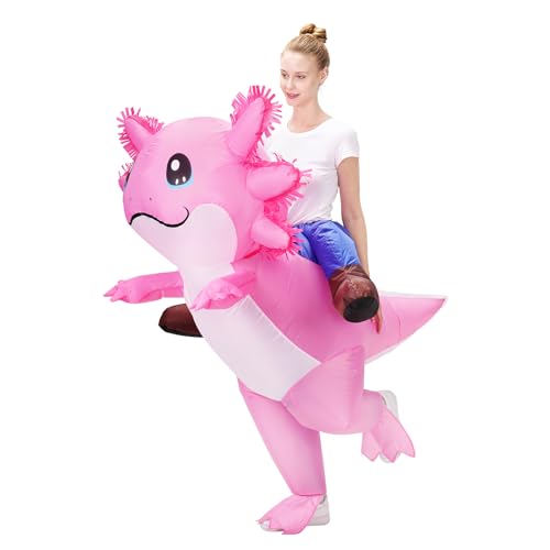 Poptrend Aufblasbares Kostüm Axolotl für Erwachsene Männer Frauen, Halloween Kostüme, aufblasbares Kinderkostüm Aufsitz-Axolotl-Kostüm für Kinder Cosplay Party (Erwachsener) von Poptrend