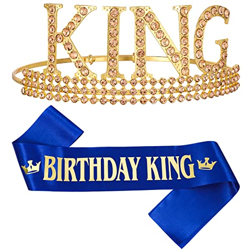 Popuppe 2 Stück Geburtstag König Krone Geburtstag Junge Schärpe Einstellbare Geburtstag König Krone Happy Birthday King Happy Birthday Party Supplies für Jungen und Jugendliche von Popuppe