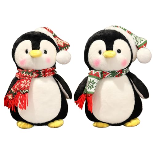 2pcs Penguin plüsch niedlich Pinguin gefüllte Tier mit Hut und Schal 10 Dekorative Weihnachtsgefüllte Tiere weiche Körper Pengy Pinguine von Porgeel