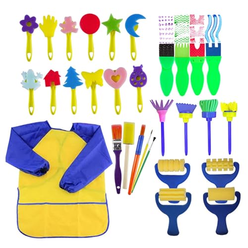 Porgeel Childrens Malerei Set Kinder Pinsel Pinsel Schwamm Kit früh Lernen Zeichnungswerkzeuge Kunsthandwerk für Kleinkinder 29 PCs von Porgeel