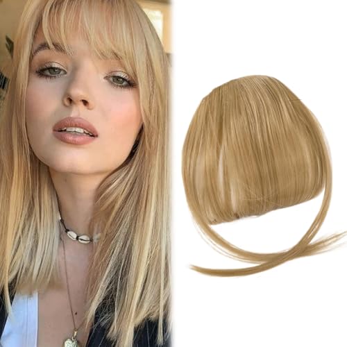 Clip -in Pony for Women 9.8 Natürlicher Clip auf Pony Flaxen Air Bangs Haarclip mit unsichtbarem Netz atmungsablöser, schlaubarer, waschbarer gefälschter Knalls von Porgeel