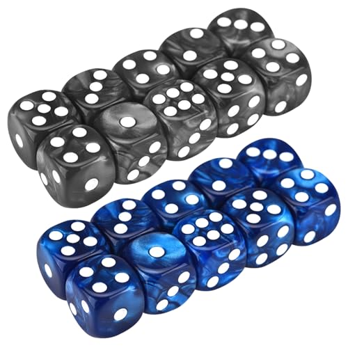 D6 DICE 20pcs 16mm Perle Muster 6-Seiten-Würfel-Set-Acryl-Runde Eck Würfelspiele mit 1-6 Lustige Spiele für Partyzubehör schwarz und blau von Porgeel