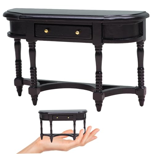 Porgeel Dollhouse Möbel, Holzpuppenhaus Tisch, 1/12 Skala-Puppenhaus-Halbrunde Tisch mit Schubladen Tischmodell Miniaturmöbel für Wohnzimmer Schlafzimmer Puppenhauszubehör, schwarz Porgeel Dollhouse Möbel, Holzpuppenhaus Tisch, 1/12 Skala-Puppenhaus-Halbrunde Tisch mit Schubladen Tischmodell Miniaturmöbel für Wohnzimmer Schlafzimmer Puppenhauszubehör, schwarz von Porgeel
