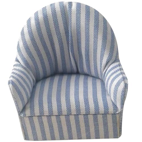 Dollhouse Sofa Blau gestreift 1:12 Skala Simulation Miniaturpuppenhaus Couch DIY Single Doll Couch Dollhouse Möbelpuppenhaus Sofa Blau von Porgeel