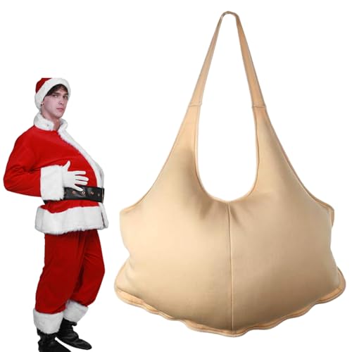 Fetter Anzug, gefälschte gepolsterte Bauch -Weihnachtsmann -Anzug, einstellbares Weihnachtsmann Kostüm mit Elastizitätsband, Zipper Santa Kostüm für Männer Weihnachts -Cosplay -Requisite, Khaki von Porgeel