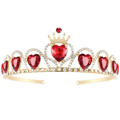 Herzkronenrotes Herz Tiara Kostüm Kopfschmuck Goldkrone für Mädchen Teenager Halloween Partys von Porgeel