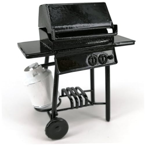 Porgeel 1 12 Skala Puppenhauszubehör, Metall BBQ Grill Mini Dollhouse -Zubehör mit Gastank, DIY Miniatur -Puppenhauszubehör für Dollhouse Decoration, Geschenk für Puppenhausliebhaber von Porgeel