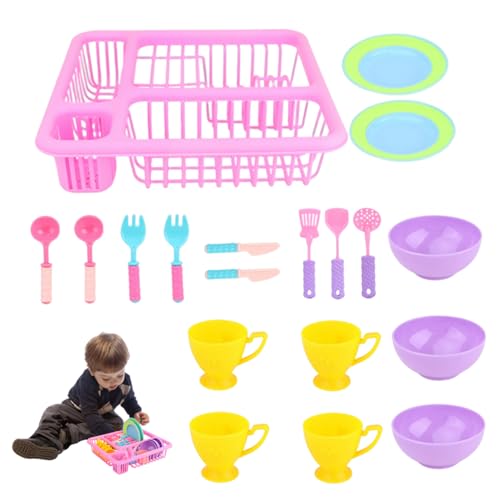 Porgeel 19pcs Kid Kitchen Sets Tabelle WHORKAUBLICH WASSERBORKEN Löffel Teller Kochen für Kinder Mädchen (zufällige Farbe) von Porgeel