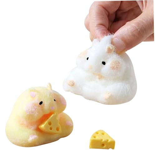 Porgeel 2 PCs Hamsterspielzeug weich entzückend Stressabbau Spielzeug Kleiner Squeeze Hamsterform mit Käse -Zappelspielzeug für Teenager Kinder Erwachsene Home Office (Gelb, weiß) von Porgeel