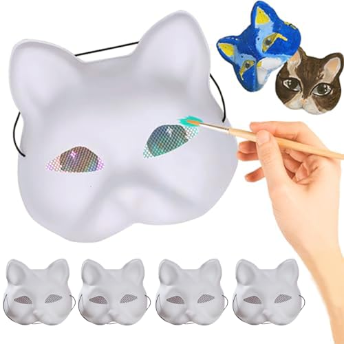 Porgeel 5pcs Katzenmaske mit Augennetz zum Malen, 7x7x3 Zoll Therian Maske mit elastischer Gurt Pelzige Maske DIY Kostüm Requisiten für Cosplay Party Halloween(1) von Porgeel