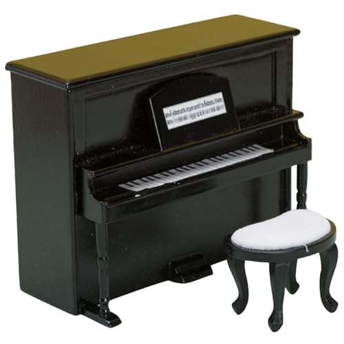 Porgeel Dollhouse Piano 1 12 Mini Klavier mit Stuhlsimulation Holzpuppenhaus Klavier mit Stuhlpuppenhausmöbel Foto Requisite Accessoires Schwarz von Porgeel