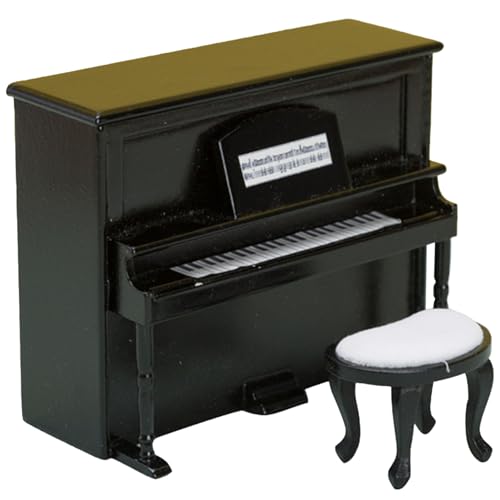 Porgeel Dollhouse Piano 1 12 Mini Klavier mit Stuhlsimulation Holzpuppenhaus Klavier mit Stuhlpuppenhausmöbel Foto Requisite Accessoires Schwarz von Porgeel