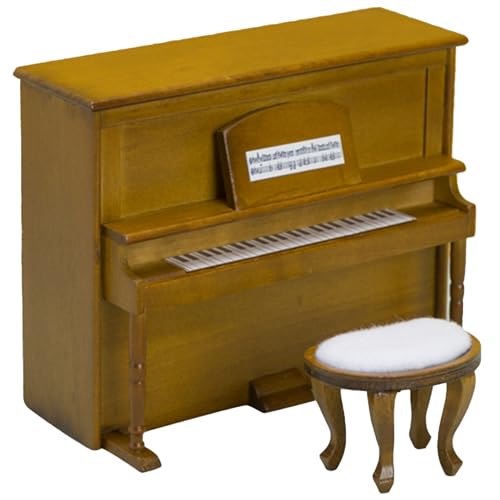 Porgeel Dollhouse Piano 1 12 Mini Klavier mit Stuhlsimulation Holzpuppenhaus Klavier mit Stuhlpuppenhausmöbeln Foto Requisite Accessoires Hellbraun von Porgeel