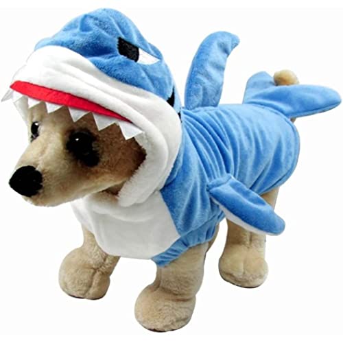 Porgeel Funny Dog Cat Shark Shark Kostüme, Haustier Halloween Weihnachts -Cosplay -Kleid, entzückendes blaues Hai -Haustierkostüm, Tierfleece Hoodie Warm Outfits Kleidung (M -Größe) von Porgeel