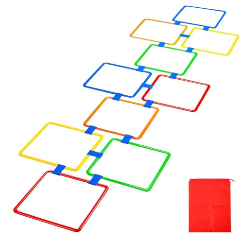 Porgeel Himmel-und-Hölle-Spiel 10 Stück quadratische Himmel-und-Hölle-Ringe 15 Zoll mehrfarbige Agility-Ringe Hindernisparcours Spaß beim Spielen im Freien für Kinder von Porgeel