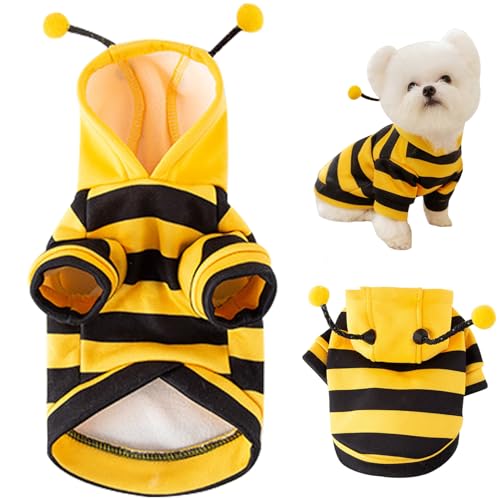 Porgeel Hundebienenkostüm süß ＆ Lustige Bienenhunde Kostüm mit D Ringgröße l Weiches Hund Hoodie Winter -Outfit Halten Sie Haustiere warm für kleine Hund Cosplay, Weihnachten, Halloween von Porgeel