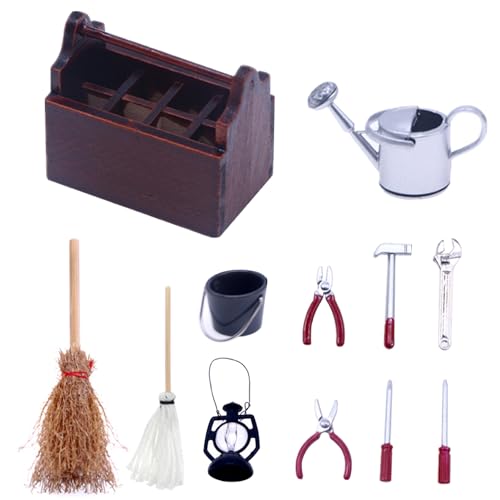 Porgeel Miniatur-Toolbox 12PCS Dollhouse Tool Kit Multifunktional 1/12 Maßstab Zubehör Lustige tragbare Pit Mini Toolbox für DIY-Handwerkstil 2 von Porgeel